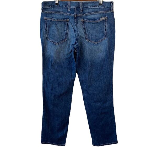 Eddie Bauer Women Dark Wash Denim Boyfriend Relaxed Distressed Patched Jeans 14 - Picture 3 of 11